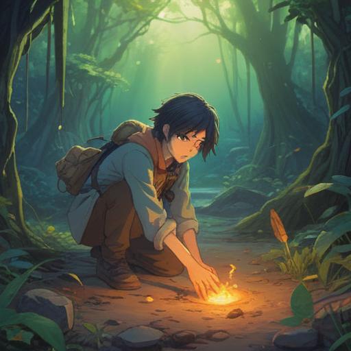 A serene and mystical scene, a person gently picking up a lost item from the ground, surrounded by ethereal light, symbolic representation of connection and energy, a lush forest backdrop, soft golden rays filtering through the trees, a sense of tranquility and introspection, vibrant colors, harmonious atmosphere, 4k