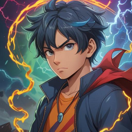 A vibrant illustration of a lucky charm, infused with elements of thunder and lightning, symbolizing transformation of anger into positivity, bright colors, dynamic energy, intricate design, surrounded by a serene landscape, uplifting atmosphere, whimsical details, 4k