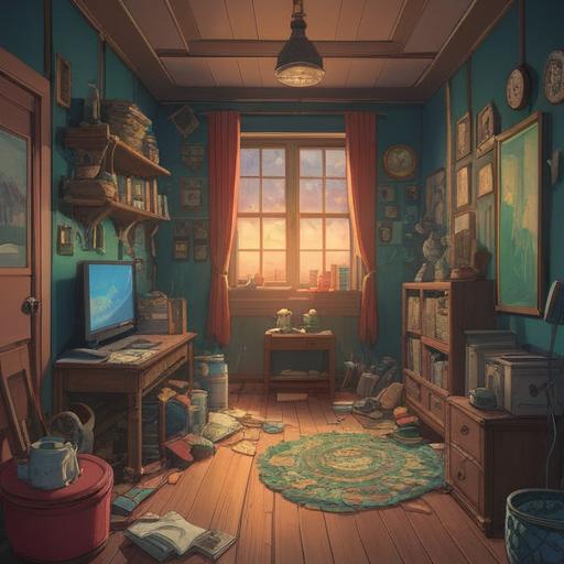 A serene illustration depicting a lonely person in a quiet room, surrounded by comforting objects symbolizing hope and luck, such as a lucky charm, an open window with soft sunlight filtering in, a journal filled with positive affirmations, a small plant representing growth, a cozy atmosphere, inviting color palette, gentle shadows, 4k