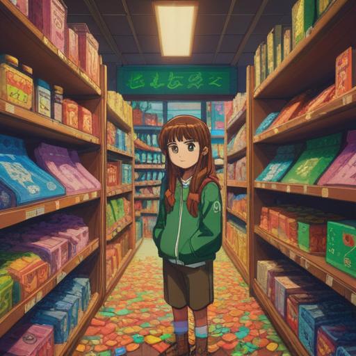 A whimsical scene depicting a person looking disappointed at an empty store shelf, surrounded by vibrant lucky charms, four-leaf clovers, and sparkling talismans, symbolic gestures of hope and fortune, enchanting colors, magical atmosphere, detailed environment, wishful thinking, uplifting mood, 4k