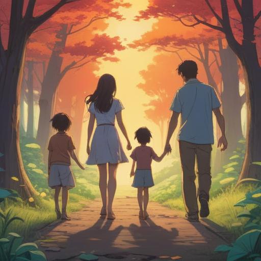 A serene and uplifting illustration depicting the concept of adoption as a spiritual blessing, soft sunlight illuminating a family silhouette, diverse family members holding hands, surrounded by a gentle aura or light, symbols of love and unity, soft pastel colors, harmonious setting, inspirational atmosphere, 4k