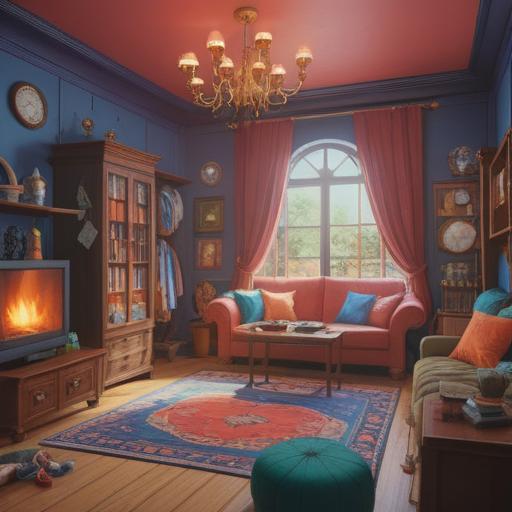 A bright and inviting scene showing a stylish, minimalistic room after a clothing decluttering session, adorned with lucky accessories such as a charm bracelet, a crystal necklace, and a colorful scarf, sunlight streaming through the window illuminating the cheerful atmosphere, soft shadows, and organized shelves showcasing a few selected clothing pieces, an overall sense of renewal and positivity, 4k