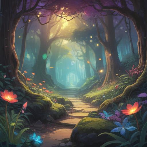 A mystical forest setting, glowing fragments of light, a shimmering lucky item, enchanting fairy whispers, ethereal aura, vibrant flowers, delicate fairy wings fluttering, a peaceful ambiance, the essence of magic, intricate details, 4k
