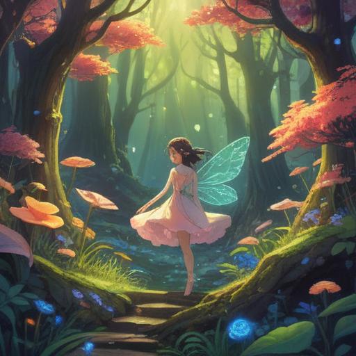 A fairy-like being surrounded by a soft, glowing aura, ethereal flowers blooming around her, a serene forest setting, gentle light filtering through the trees, an expression of peace and wisdom, hints of sparkling magic in the air, conveying positive spiritual signs, enchanting atmosphere, 4k