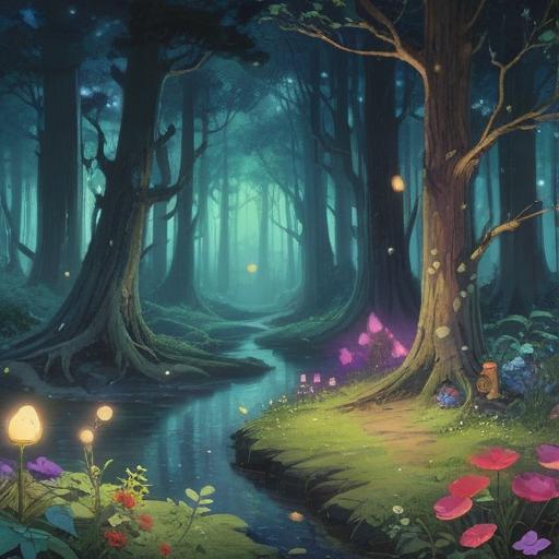 A whimsical encounter with a fairy-like being, shimmering light, ethereal atmosphere, mystical symbols in the air, serene woodland setting, a sense of wonder and caution, glowing flora surrounding the character, enchanting expressions, spiritual energy visible, 4k