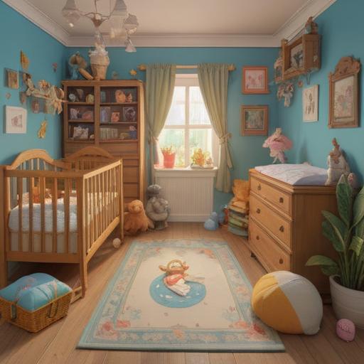 A serene and heartwarming scene of expectant parents preparing for the arrival of their baby, cozy nursery filled with soft toys and baby clothes, gentle pastel colors, warm sunlight streaming through the window, parents smiling and lovingly arranging the crib, emotional connection, sense of anticipation and joy, 4k