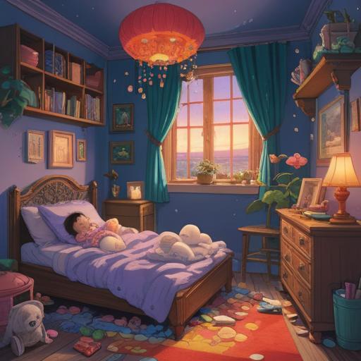 A serene illustration of a premature baby surrounded by lucky charms, bright colors, soft glowing light, cozy nursery setting, various symbolically lucky items such as four-leaf clovers and lucky coins, tender expressions of joy from parents, soothing atmosphere, 4k