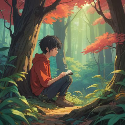 A serene, spiritual scene depicting a person pondering in a tranquil forest, soft sunlight filtering through the leaves, mystical aura surrounding them, symbolic animals representing guidance, calming colors and dreamlike atmosphere, gentle reminders of intuition and positivity, 4k