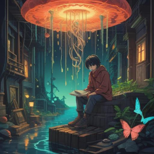 A surreal illustration representing unexpected expenses, symbolic representation of financial burdens, ethereal assets floating around, a person contemplating their finances under a cosmic sky, intertwining elements of spirituality and practicality, colorful yet contrasting shades, intricate details reflecting emotion and intuition, dreamlike atmosphere, 4k