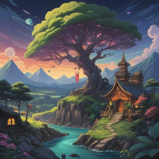 A mystical landscape depicting unexpected expenses as a sign of spiritual growth, vibrant energy swirling around, symbols of abundance and prosperity, serene environment, lush greenery, golden light illuminating a path, harmonious balance between material and spiritual, 4k