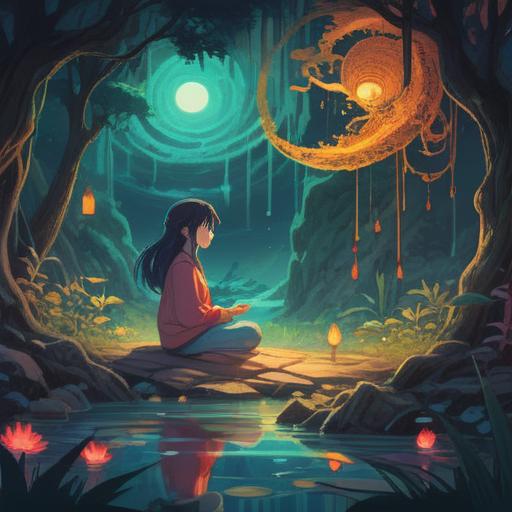 A mystical scene depicting spiritual signs when plans go awry, ethereal ambiance, soft glowing symbols, a serene figure in meditation, surrounded by nature, subtle hints of disruption like dark clouds, gentle light breaking through, harmonious colors, soothing atmosphere, 4k