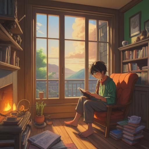 A cozy indoor scene, a person reading a book by the window, warm afternoon light streaming in, a cup of tea on the table, peaceful ambiance, lush green plants in the background, reflecting on opportunities, engaged in self-improvement, artistic decor, 4k