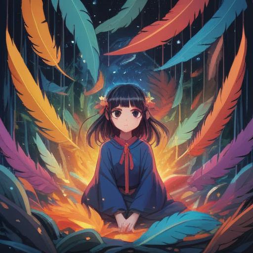 A mystical scene depicting a person experiencing a powerful psychic moment, vibrant ethereal light surrounding them, symbols of intuition and spirituality like feathers and crystals, a serene landscape in the background, deep connection to the universe, medium shot, emotive expressions, 4k