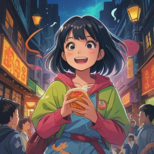 A vibrant illustration capturing the moment after meeting a celebrity, showcasing an excited fan holding a signed item, bright colors, joyful expressions, lively background filled with paparazzi and fans, glimmering lucky charms, sense of excitement and luck, 4k