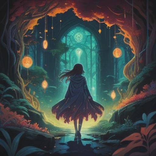 A mystical and atmospheric illustration, ethereal glow, spiritual symbols manifesting in the air, a figure standing at the boundary of the spirit realm, ominous clouds and shadowy figures in the background, vibrant energy flows, signs of caution and awareness, 4k