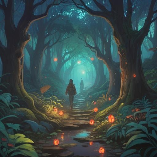 A mystical scene depicting a deep connection with the spirit world, ethereal figures emerging from a misty forest, glowing orbs illuminating the path, ancient runes carved on stones, a serene atmosphere, reflections in water, a bridge between realms, soft moonlight filtering through trees, dynamic interaction between human and spirit, vibrant yet calming colors, 4k