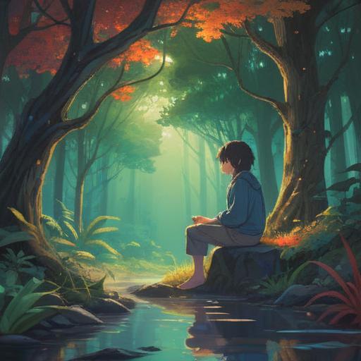 A reflective scene depicting a person sitting alone in nature, surrounded by fading friendships, ethereal light shining through trees, symbols of connection represented by floating orbs, a subtle aura around the person, signs of spiritual awakening, peaceful yet contemplative atmosphere, 4k