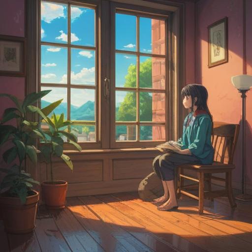 A serene and contemplative scene depicting an individual in a peaceful indoor setting, gazing out of a window with soft light filtering through, surrounded by books and nature elements, a hint of introspection, embodying the idea of personal space and self-discovery, tranquil atmosphere, gentle reflections on friendship, 4k