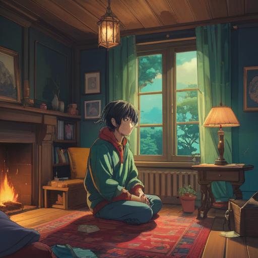 A contemplative scene depicting a person sitting alone in a cozy room, surrounded by soft light, expressing feelings of solitude and reflection, subtle spiritual symbols in the background, such as an owl representing wisdom and a crescent moon for introspection, a warm and inviting atmosphere, 4k
