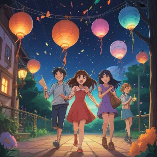 A vibrant scene depicting friends engaging in a fun activity, laughing together, a lucky charm in the foreground symbolizing friendship, joyous expressions, bright colors, outdoor setting, warm sunlight illuminating the moment, sense of unity and connection, dynamic poses, cheerful atmosphere, 4k