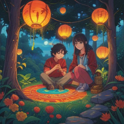 A whimsical illustration of a lucky symbol guiding people through changes in relationships, vibrant colors, a tranquil scene depicting diverse individuals interacting harmoniously, gentle light illuminating the lucky symbol, subtle hints of transformation in the environment, uplifting atmosphere, intricate details in characters’ expressions, serene landscape in the background, 4k