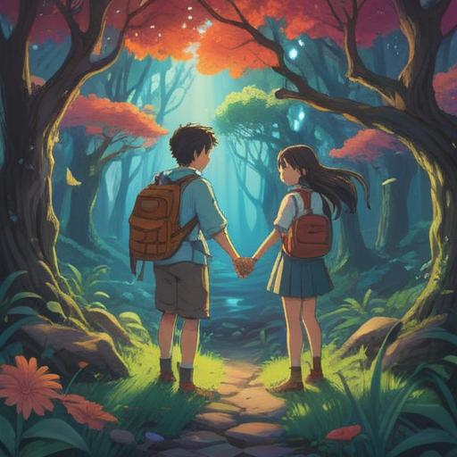 A serene and uplifting illustration depicting the evolution of friendship, vibrant colors, symbolic elements representing spiritual growth, two characters sharing a heartfelt moment, ethereal light surrounding them, nature in the background symbolizing harmony, a sense of connection and transformation, 4k