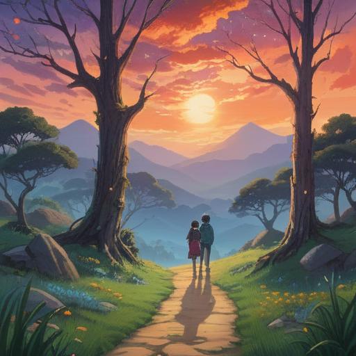 A thought-provoking illustration showcasing two friends drifting apart, a serene landscape symbolizing growth, gentle light illuminating a path ahead, ethereal elements representing spiritual journey, vibrant colors reflecting emotions, subtle hints of transformation, harmonious balance between separation and progress, 4k