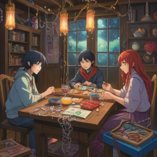 A symbolic representation of cutting ties with friends, an array of lucky items scattered on a table, a broken friendship bracelet, shimmering crystals reflecting light, a four-leaf clover, a small fortune cat figurine, warm sunlight filtering through the window, a sense of newfound freedom, peaceful atmosphere, inviting composition, 4k