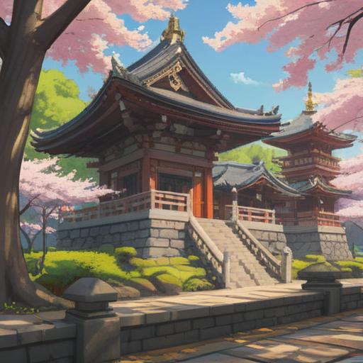 A serene and spiritual scene depicting Yasukuni Shrine, surrounded by lush greenery and cherry blossoms, calm atmosphere, traditional Shinto architecture, soft sunlight filtering through the trees, visitors in contemplative poses, honoring spirits of the past, feeling of reverence and tranquility, 4k