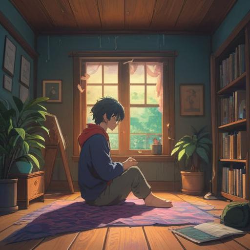 A serene and introspective scene, a person sitting peacefully in a quiet room, soft tears flowing from their eyes, surrounded by gentle light, symbols of spirituality like a crystal and incense nearby, a sense of deep emotional release, reflecting on inner feelings, tranquil atmosphere, 4k