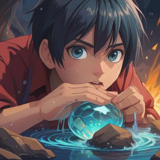 A serene illustration of a person shedding tears, vibrant colors reflecting emotions, a close-up of a hand holding a lucky stone, intricate details of the stone's texture, a backdrop of softly blurred imagery representing thoughts and feelings, a calming atmosphere, expressive facial features conveying vulnerability and hope, 4k