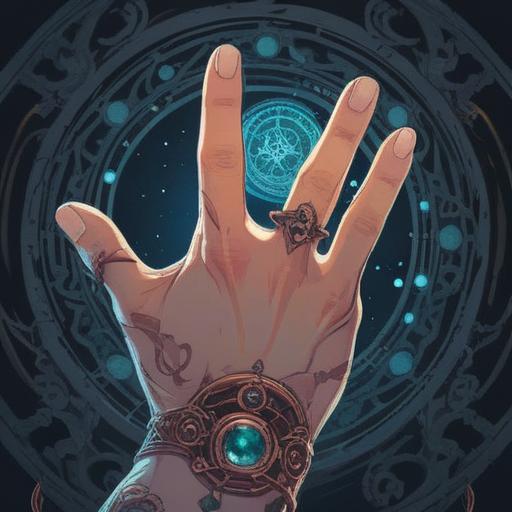 A mystical illustration depicting a close-up of a hand with a focus on the ring finger, symbols of spirituality and energy surrounding it, a soft ethereal glow radiating from the finger, a background of abstract shapes representing enlightenment, vibrant colors blending harmoniously, a sense of calm and introspection, 4k
