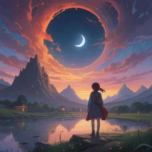 A mystical landscape at twilight, a person surrounded by ethereal light, symbols of trust and broken promises in the air, gentle wind carrying whispers of intuition, colorful orbs representing spiritual signs, a serene yet cautionary atmosphere, deep reflection on personal boundaries, 4k