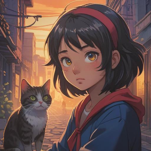 A mystical scene showcasing a stray cat making eye contact with a person, emphasizing the spiritual connection between them, gentle light illuminating the cat's fur, serene environment filled with lush greenery, soft sunlight filtering through leaves, highlighting the calm interaction, ethereal aura surrounding the cat, a sense of tranquility and understanding, 4k