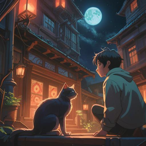 A serene moment capturing a stray cat locking eyes with a person, an ethereal glow surrounding the cat, symbols of spirituality in the background, hints of mystical energy flowing in the air, the connection between human and animal emphasized, peaceful yet profound atmosphere, 4k