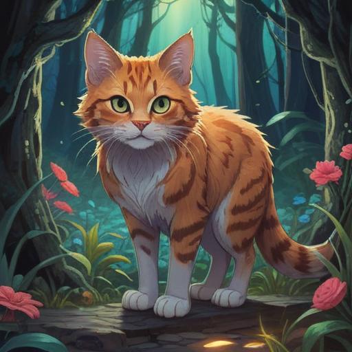 A mystical scene featuring a feral cat, ethereal glow surrounding it, somber expression indicating the presence of death, spiritual symbolism in the background, shadowy figures representing the afterlife, moonlit night setting, tranquil yet eerie atmosphere, fine details in the cat's fur, 4k