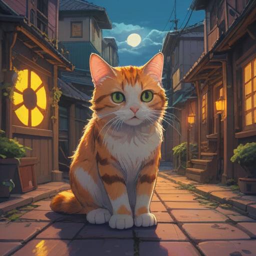 A serene scene depicting a stray cat approaching a gentle person, soft light illuminating their connection, symbols of spirituality surrounding them, warm colors blending harmoniously, an aura of trust and companionship, nature in the background, representing growth and healing, peaceful atmosphere, 4k