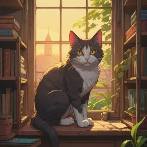 A curious stray cat entering a cozy home, warm sunlight filtering through the window, gentle aura surrounding the cat, subtle spiritual symbols in the air, peaceful atmosphere, a sense of connection between the cat and the home, vibrant colors, tranquil setting, 4k