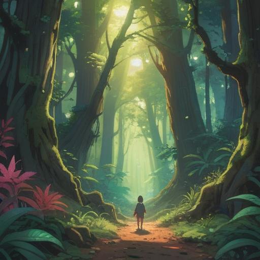 A serene nature scene depicting a person encountering a wild animal in a lush forest, vibrant greenery, soft sunlight filtering through the trees, the wild animal symbolizing spirituality and connection with nature, peaceful atmosphere, a sense of wonder and enlightenment, rich details in flora and fauna, 4k