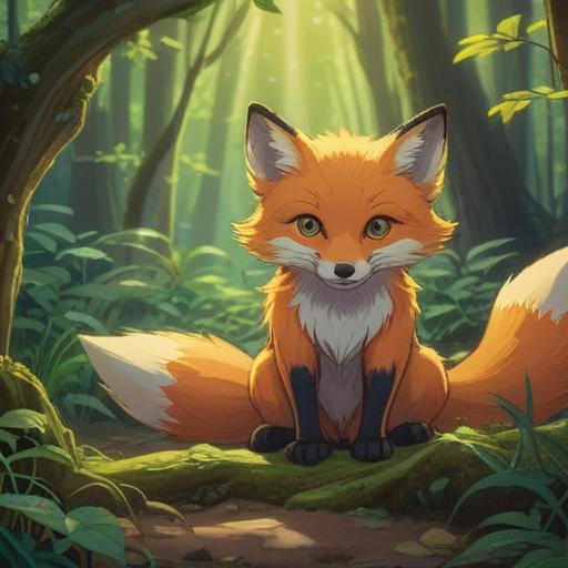 A spiritual encounter with a wild fox, serene forest setting, mystical atmosphere, soft sunlight filtering through trees, fox symbolizing intuition and guidance, vibrant greenery, a sense of connection with nature, the essence of peace and harmony, 4k image quality