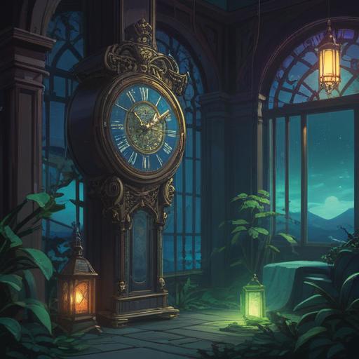 A serene night scene, a clock showing 3 AM, ethereal lights glowing, symbolic representations of spiritual signs, a silhouette of a person awakening, soft shadows, mystical ambiance, celestial elements in the background, calming colors, 4k