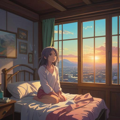 A mystical scene depicting a person waking up at 4 AM, ethereal light pouring in through a window, a calm and serene expression, symbols of spirituality like feathers and crystals surrounding them, a dreamlike atmosphere filled with soft shadows, significance of intuition, quiet reflection, hint of otherworldly presence, 4k