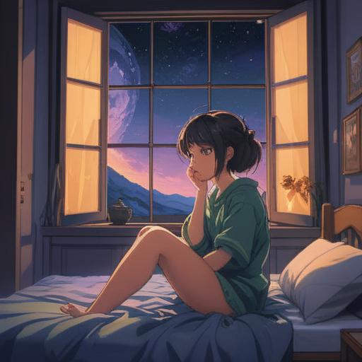 A serene nighttime scene, a person sitting upright in bed, gently coughing, soft moonlight streaming through the window, wisps of ethereal energy surrounding them, symbols of healing and spirituality in the air, calm and peaceful atmosphere, detailed bedroom setting, balancing wellness and tranquility, vibrant colors, high-resolution