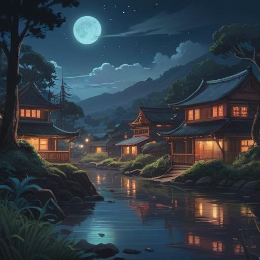 A serene night scene, a peaceful dark landscape, a distant siren echoing through the stillness, ethereal light illuminating the surroundings, dreamy ambiance, symbolism of spiritual awakening, emotional connection with the night, contemplative mood, subtle reflections of inner thoughts, whispering winds, 4k