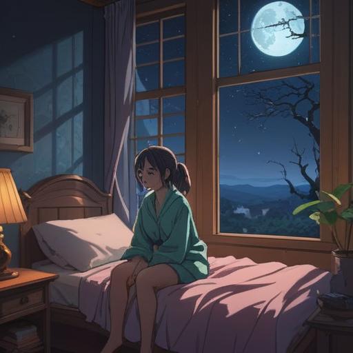 A serene and mystical scene, a person sitting up in bed at 3 AM, moonlight streaming through the window, ethereal shadows dancing, a sense of awakening and introspection, symbols of spirituality and intuition surrounding, soft glow of candles, a peaceful yet thought-provoking atmosphere, deep connection to the subconscious, 4k