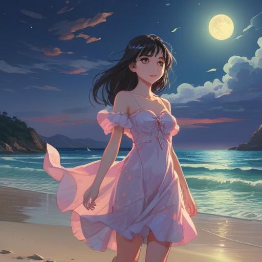 A serene coastal scene at twilight, luminous mother-of-pearl shell shimmering in the moonlight, gentle waves lapping at the shore, soft glow radiating from the shell, mystical ambiance, spiritual symbols in the background, a hint of ethereal creatures, deep connection to nature, tranquility and awareness, 4k