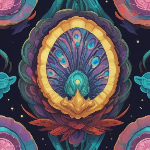 A vibrant illustration of glowing abalone shells, showcasing their unique colors and textures, magical aura surrounding them, symbols of good fortune scattered around, detailed underwater scene, ethereal lighting, enchanting atmosphere, 4k