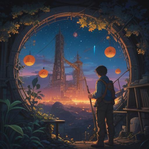 A mystical night scene depicting the spiritual significance of night work, a silhouette of a worker under a starry sky, ethereal light illuminating their path, a sense of tranquility and purpose, symbolic elements like glowing orbs and celestial motifs, thoughtful expressions, serene atmosphere, dreamlike quality, 4k