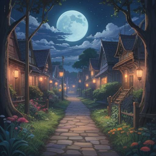 A tranquil night walk under a starry sky, soft moonlight illuminating the path, serene atmosphere, nature sounds in the background, a sense of reflection and introspection, silhouettes of trees casting gentle shadows, a person walking slowly, deep in thought, spiritual awakening, peaceful journey, 4k