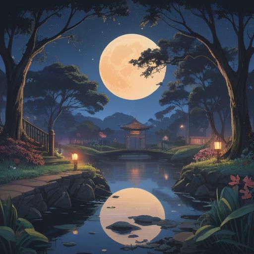 A serene night walk through a tranquil park, illuminated by soft moonlight, ethereal glow surrounding a gentle breeze, signs of spiritual guidance represented by glowing orbs and subtle shadows, peaceful ambiance, trees swaying gently, a path leading toward infinity, reflections on a calm surface, magical aura, 4k